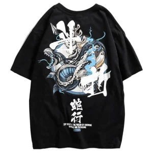 Japans T-shirt Hemelse Slang - Zwart