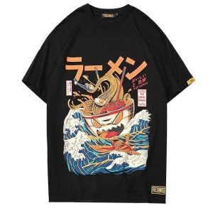 Japanse Bedrukte T-shirt - Zwart