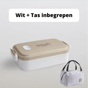 Japanse Bento Box Roestvrij Staal - Wit + Bento tas