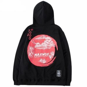 Japanse Hoodie Osaka Tempel - Zwart