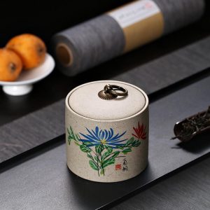 Japanse Keramische Thee Doos - Chrysant