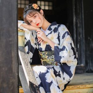 Japanse Kimono Lang Bloemig - M