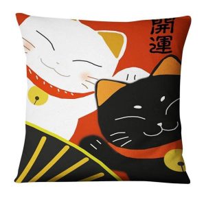 Japanse Kussensloop Gelukkige Katten