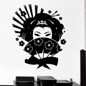 Japanse Muursticker Donkere Geisha - 56 X 68 cm