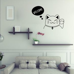 Japanse Muursticker Kinderen Kat - 79X57cm