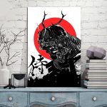 Japanse Schilderij Donkere Samurai - 70x105CM