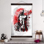 Japanse Schilderij Vrouw Katana - 70x105CM