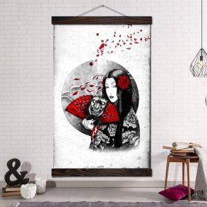 Japanse Schilderij Vrouwelijke Waaier - 70x105CM