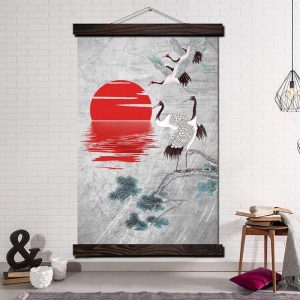 Japanse Schilderij Zonsopgang en Kraanvogels - 70x105CM