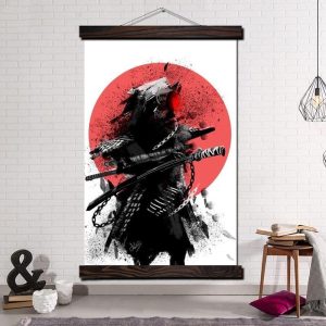 Japanse Schilderij Zwarte Samurai - 70x105CM
