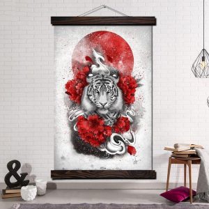 Japanse Schilderij met Witte Tijger - 70x105CM