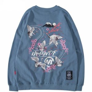 Japanse Sweater Kraanvogels - Blauw
