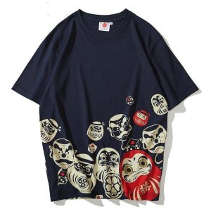 Japanse T-shirt Daruma - Blauw