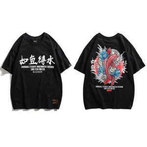 Japanse T-shirt Koi & Lotus - Zwart