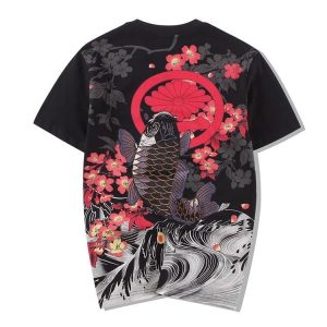 Japanse T-shirt met Koi karpers - Zwart