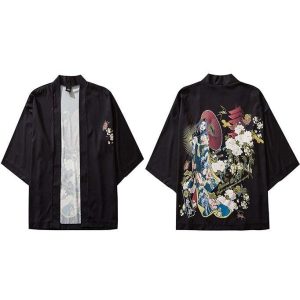 Korte Kimono Met Bloemen - XXL