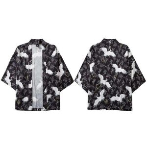 Korte Kimono Met Kraanvogel - XXL