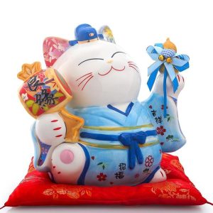 Maneki Neko Blauw en Roze - Groot Blauw