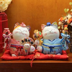 Maneki Neko Blauw en Roze