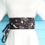 Marineblauwe Obi-riem met Kraanvogels - L