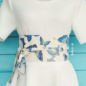 Witte Obi-riem met Vlindermotief - L