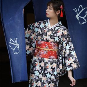 Zwarte Kimono met Bloemen - M